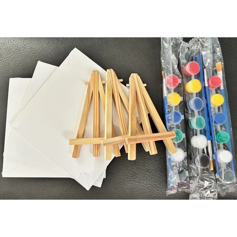6 Sets Mini Acrylic Paint Kit - 6x6in Mini Canvas with Easel And Acrylic Paint